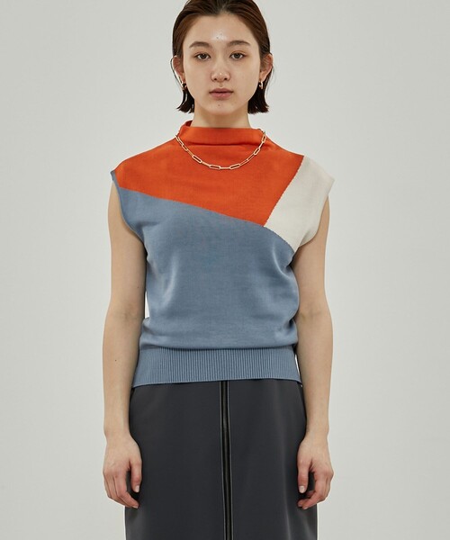 CITY TOKYO（シティトウキョウ）の「カラーブロックニットトップス（ニット/セーター・レディース・ライトブルー/ブラック/グリーン/モカ・FREE）」の9枚目の写真