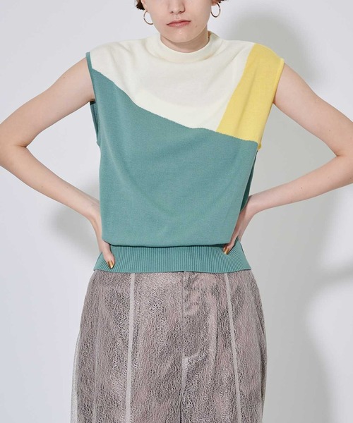CITY TOKYO（シティトウキョウ）の「カラーブロックニットトップス（ニット/セーター・レディース・ライトブルー/ブラック/グリーン/モカ・FREE）」の3枚目の写真