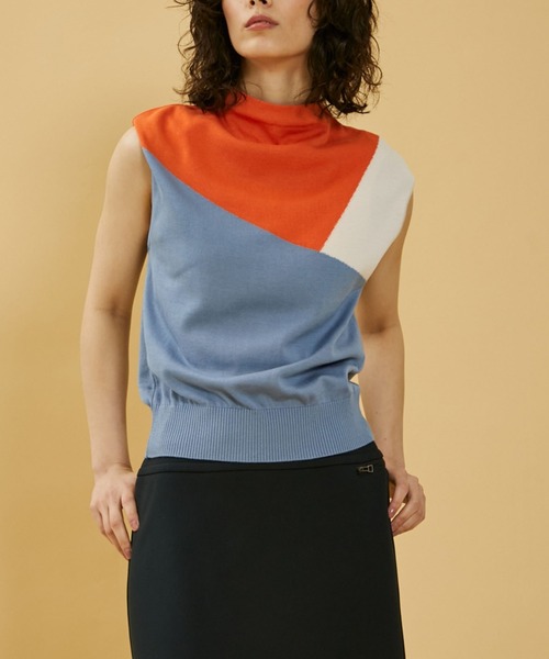 CITY TOKYO（シティトウキョウ）の「カラーブロックニットトップス（ニット/セーター・レディース・ライトブルー/ブラック/グリーン/モカ・FREE）」の4枚目の写真