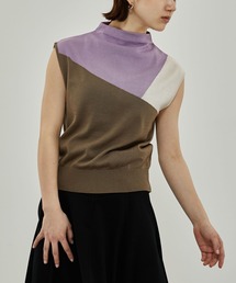 カラーブロックニットトップス