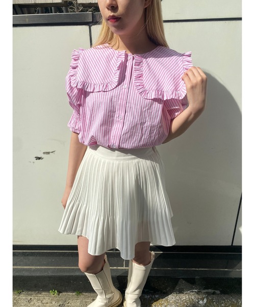 WC（ダブル シー）の「ストライプフリルブラウス（シャツ/ブラウス