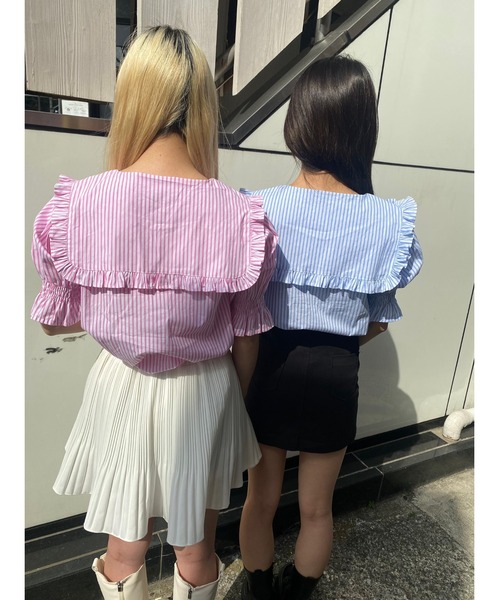 WC（ダブル シー）の「ストライプフリルブラウス（シャツ/ブラウス