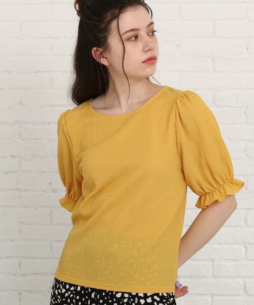 Cutie Blonde(キューティーブロンド)の「◆【S-L】タテシワクループルオーバー(Tシャツ/カットソー・レディース・オフホワイト/イエロー/ブラック・03/02/01)」の3枚目の写真