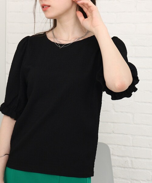 Cutie Blonde(キューティーブロンド)の「◆【S-L】タテシワクループルオーバー(Tシャツ/カットソー・レディース・オフホワイト/イエロー/ブラック・03/02/01)」の1枚目の写真