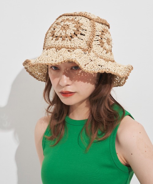 MERLOT(メルロー)の「クロシェハット(ハット・レディース・ベージュ/グリーン・FREE)」の2枚目の写真