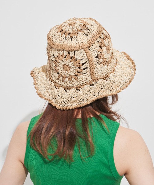 MERLOT(メルロー)の「クロシェハット(ハット・レディース・ベージュ/グリーン・FREE)」の3枚目の写真