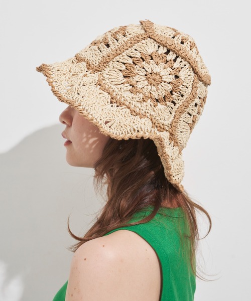 MERLOT(メルロー)の「クロシェハット(ハット・レディース・ベージュ/グリーン・FREE)」の10枚目の写真