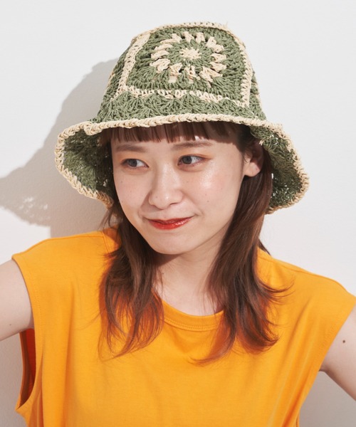 MERLOT(メルロー)の「クロシェハット(ハット・レディース・ベージュ/グリーン・FREE)」の9枚目の写真