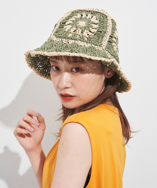 MERLOT(メルロー)の「クロシェハット(ハット・レディース・ベージュ/グリーン・FREE)」の8枚目の写真