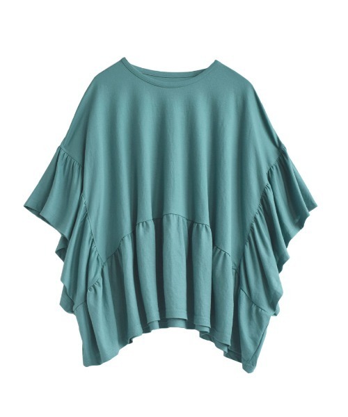 e-zakkamania stores（イーザッカマニアストアーズ）の「フリル スクエアポンチョ プルオーバー（Tシャツ/カットソー・レディース・ブルーグリーン/ホワイト/ブラック・M）」の7枚目の写真