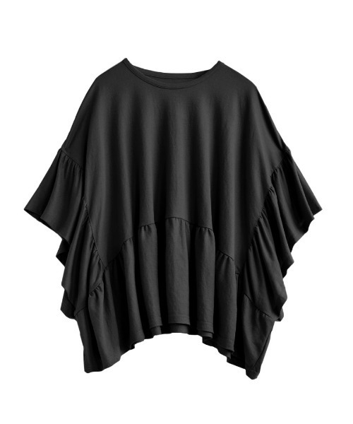 e-zakkamania stores（イーザッカマニアストアーズ）の「フリル スクエアポンチョ プルオーバー（Tシャツ/カットソー・レディース・ブルーグリーン/ホワイト/ブラック・M）」の10枚目の写真