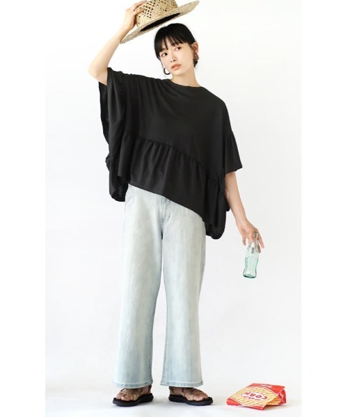 e-zakkamania stores（イーザッカマニアストアーズ）の「フリル スクエアポンチョ プルオーバー（Tシャツ/カットソー・レディース・ブルーグリーン/ホワイト/ブラック・M）」の12枚目の写真