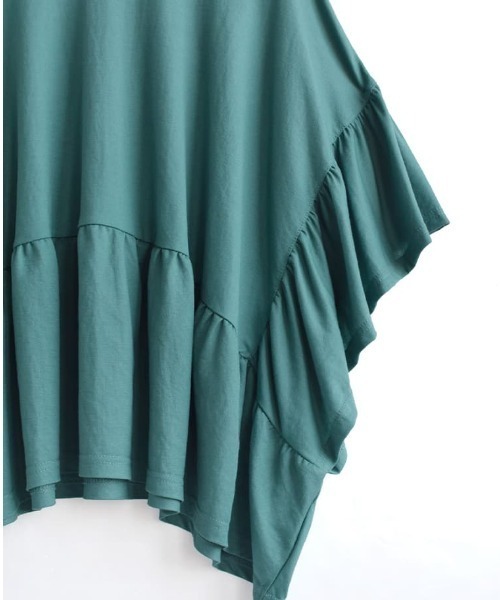 e-zakkamania stores（イーザッカマニアストアーズ）の「フリル スクエアポンチョ プルオーバー（Tシャツ/カットソー・レディース・ブルーグリーン/ホワイト/ブラック・M）」の9枚目の写真