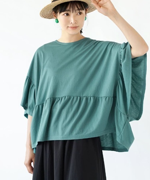 e-zakkamania stores（イーザッカマニアストアーズ）の「フリル スクエアポンチョ プルオーバー（Tシャツ/カットソー・レディース・ブルーグリーン/ホワイト/ブラック・M）」の5枚目の写真