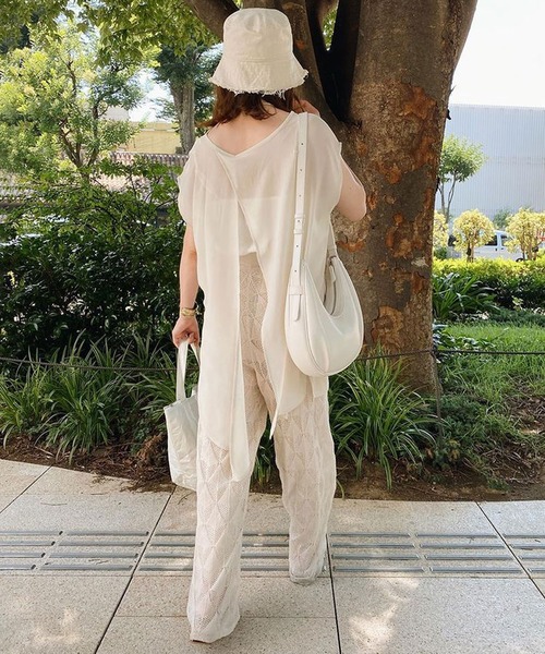 ＡＮＤＪ（アンドジェイ）の「2WAY楊柳シフォントップス＆リブキャミソール2枚セット（Tシャツ/カットソー・レディース・グリーン系その他/ブラック/ベージュ系その他/パープル・M）」の2枚目の写真