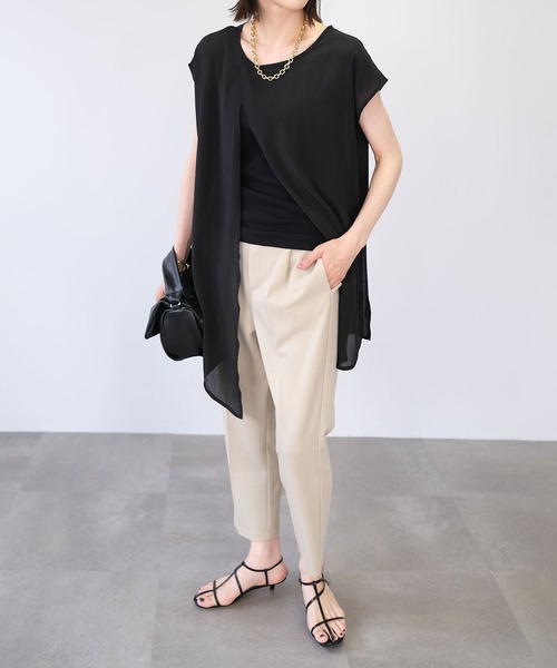 ＡＮＤＪ（アンドジェイ）の「2WAY楊柳シフォントップス＆リブキャミソール2枚セット（Tシャツ/カットソー・レディース・グリーン系その他/ブラック/ベージュ系その他/パープル・M）」の17枚目の写真