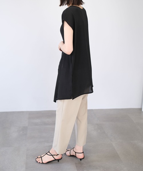 ＡＮＤＪ（アンドジェイ）の「2WAY楊柳シフォントップス＆リブキャミソール2枚セット（Tシャツ/カットソー・レディース・グリーン系その他/ブラック/ベージュ系その他/パープル・M）」の18枚目の写真