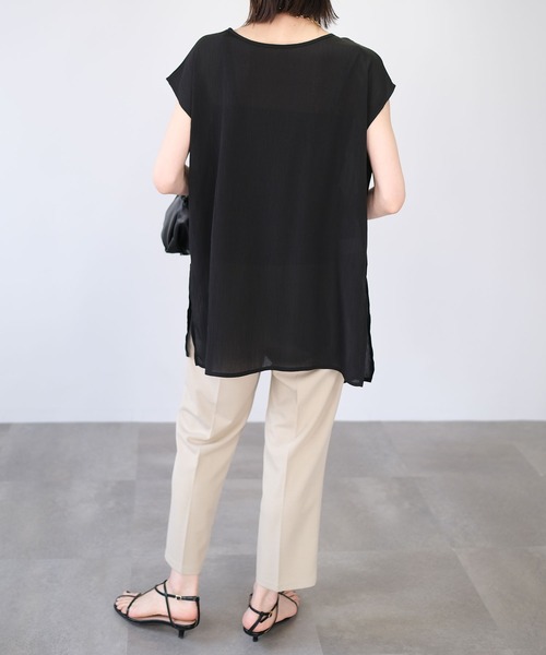 ＡＮＤＪ（アンドジェイ）の「2WAY楊柳シフォントップス＆リブキャミソール2枚セット（Tシャツ/カットソー・レディース・グリーン系その他/ブラック/ベージュ系その他/パープル・M）」の19枚目の写真