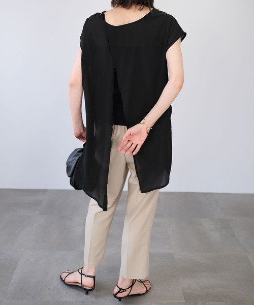 ＡＮＤＪ（アンドジェイ）の「2WAY楊柳シフォントップス＆リブキャミソール2枚セット（Tシャツ/カットソー・レディース・グリーン系その他/ブラック/ベージュ系その他/パープル・M）」の22枚目の写真