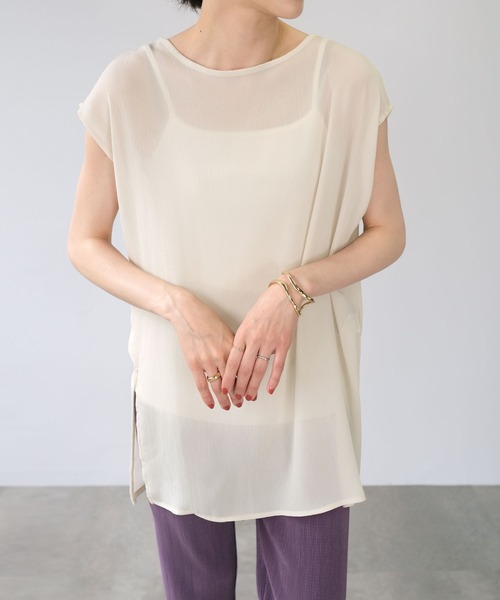 ＡＮＤＪ（アンドジェイ）の「2WAY楊柳シフォントップス＆リブキャミソール2枚セット（Tシャツ/カットソー・レディース・グリーン系その他/ブラック/ベージュ系その他/パープル・M）」の6枚目の写真