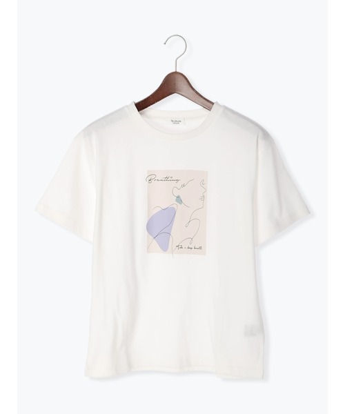 Te chichi TERRASSE(テチチテラス)の「ドローイングアートプリントTシャツ(Tシャツ/カットソー・レディース・ベージュ/オフホワイト/チャコール・フリ-)」の2枚目の写真