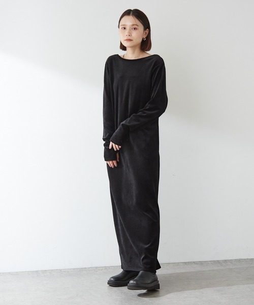 Omekashi（オメカシ）の「【earthy_】オーガニックコットンバックシャンベロアワンピース（ワンピース・レディース・チャコールグレー/ブラック/ベージュ・S/M）」の7枚目の写真