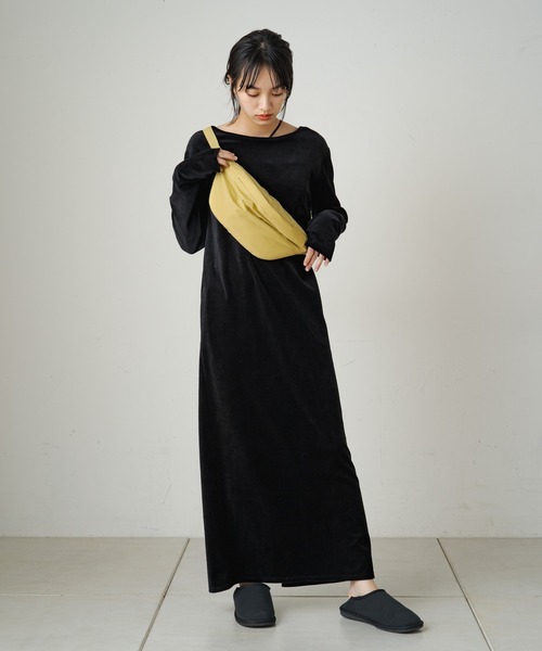 Omekashi（オメカシ）の「【earthy_】オーガニックコットンバックシャンベロアワンピース（ワンピース・レディース・チャコールグレー/ブラック/ベージュ・S/M）」の11枚目の写真