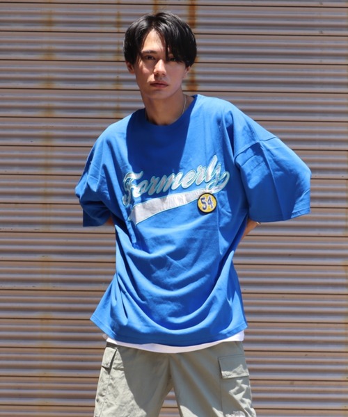 Bling Leads（ブリングリーズ）の「【Bling leads】ワッペンオーバーサイズTシャツ（Tシャツ/カットソー・メンズ・ホワイト系2/グレイッシュブルー/ダークグリーン/ブルー系1/ホワイト系1/ブルー系2/スミクロ・LARGE/MEDIUM）」の13枚目の写真