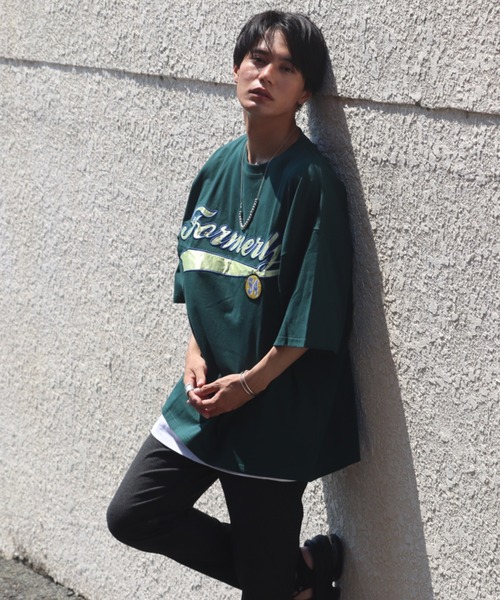 Bling Leads（ブリングリーズ）の「【Bling leads】ワッペンオーバーサイズTシャツ（Tシャツ/カットソー・メンズ・ホワイト系2/グレイッシュブルー/ダークグリーン/ブルー系1/ホワイト系1/ブルー系2/スミクロ・LARGE/MEDIUM）」の18枚目の写真