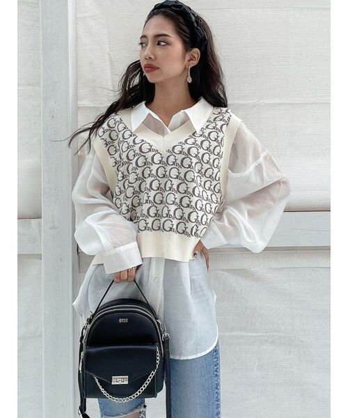 GYDA（ジェイダ）の「SHEAR シャツ（シャツ/ブラウス・レディース・オフホワイト/ブラック/シャーベット・FREE）」の7枚目の写真