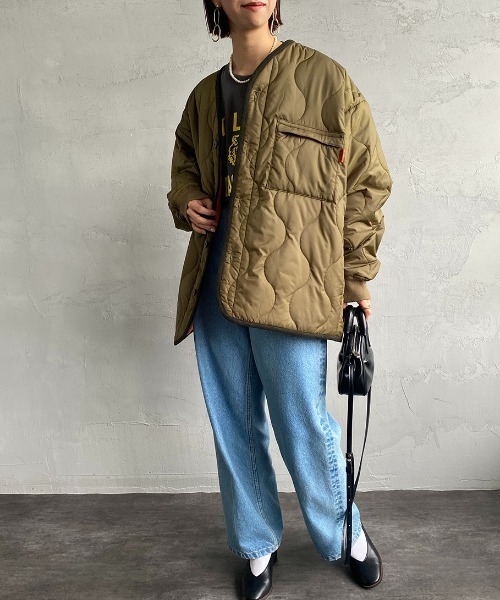 UNIVERSAL OVERALL（ユニバーサルオーバーオール）の「【men's FUDGE 3月号掲載】[UNIVERSAL OVERALL/ユニバーサルオーバーオール] 別注 キルティングライナージャケット（ミリタリージャケット・レディース・ブラック/オリーブ・M/L）」の11枚目の写真