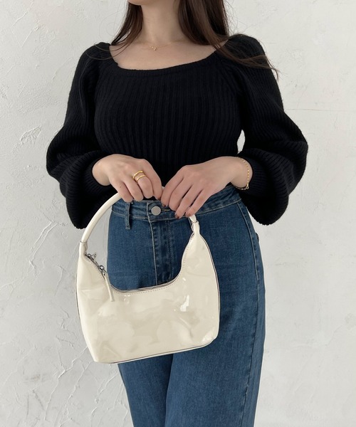 Lamoa（ラモア）の「Lamoa/ボリュームスリーブ スクエアネック リブニット（ニット/セーター・レディース・ブラック/ブラウン/グレー/ピンク/アイボリー・FREE）」の13枚目の写真