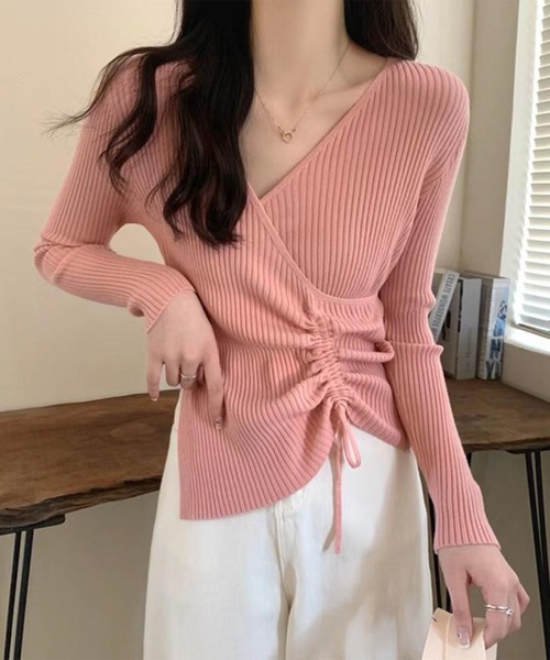 Jasmine Grandiflorum（ジャスミングランディフローラム）の「【Jasmine】Vネックウエストギャザーリボンニットトップス (AW)（ニット/セーター・レディース・ピンク/ブルー/ベージュ/ブラック/ホワイト・FREE）」の22枚目の写真