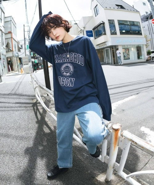 MAHAGRID(マハグリッド)の「『mahagrid/マハグリッド』STITCH COLLEGE LOGO LS TEE/ステッチカレッジロゴ 長袖Tシャツ(Tシャツ/カットソー・レディース・チャコールグレー/ブルー/ライトグリーン・S/M/L)」の9枚目の写真