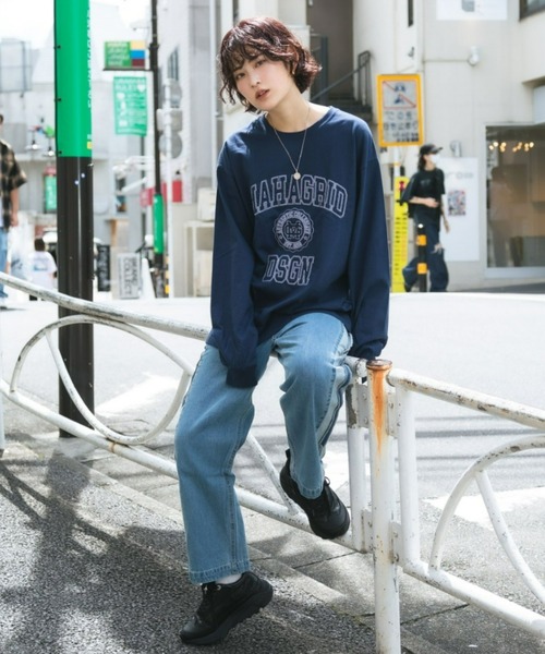 MAHAGRID(マハグリッド)の「『mahagrid/マハグリッド』STITCH COLLEGE LOGO LS TEE/ステッチカレッジロゴ 長袖Tシャツ(Tシャツ/カットソー・レディース・チャコールグレー/ブルー/ライトグリーン・S/M/L)」の8枚目の写真