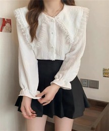 レースフリル襟長袖ブラウス