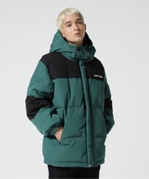 美品 SCHOTT 2トーン ダウンジャケット ロゴ総柄 切替 ボタン刻印 S Schott / ショット 別注 2TONE DOWN JACKET / ツートンダウン