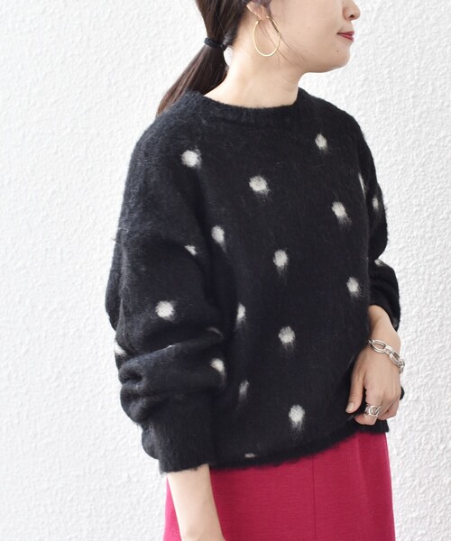 セール】*〈手洗い可能〉シャギージャカードクルーネック◇（ニット