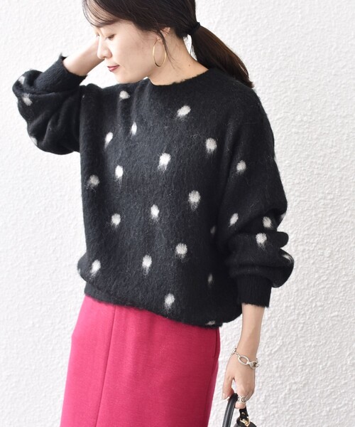 セール】*〈手洗い可能〉シャギージャカードクルーネック◇（ニット