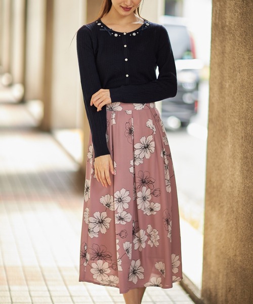 tocco closet（トッコ　クローゼット）の「フラワープリントタックフレアスカート（スカート・レディース・ブラック/ピンク・M）」の20枚目の写真
