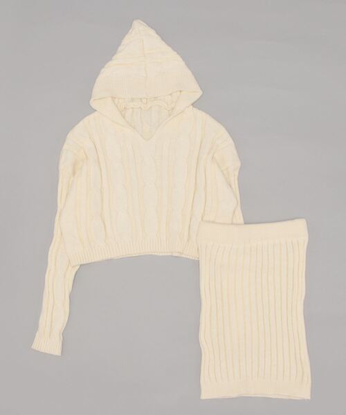 Jasmine Grandiflorum（ジャスミングランディフローラム）の「【Jasmine】ニットパーカートップス＆ニットミニスカートセットアップ (AW) (LV)（ワンピース・レディース・ベージュ/ホワイト/ブラック/グレー/ピンク/モカ/ダークブルー・FREE）」の9枚目の写真