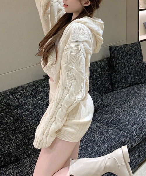 Jasmine Grandiflorum（ジャスミングランディフローラム）の「【Jasmine】ニットパーカートップス＆ニットミニスカートセットアップ (AW) (LV)（ワンピース・レディース・ベージュ/ホワイト/ブラック/グレー/ピンク/モカ/ダークブルー・FREE）」の16枚目の写真