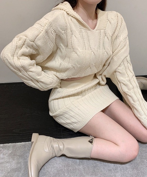 Jasmine Grandiflorum（ジャスミングランディフローラム）の「【Jasmine】ニットパーカートップス＆ニットミニスカートセットアップ (AW) (LV)（ワンピース・レディース・ベージュ/ホワイト/ブラック/グレー/ピンク/モカ/ダークブルー・FREE）」の17枚目の写真