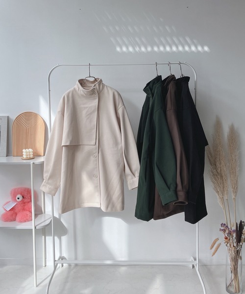 AS KNOW AS plus(アズノゥアズプラス)の「♪Aラインフェイクウール スタンドカラー ミリタリーコート(その他アウター・レディース・ブラック/グリーン/ブラウン/アイボリー・FREE)」の2枚目の写真