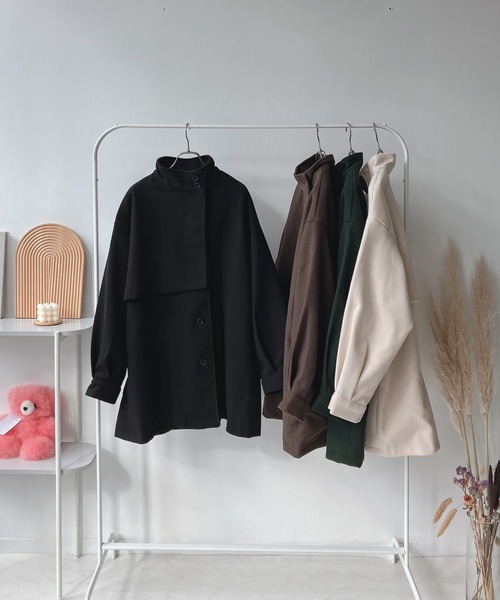 AS KNOW AS plus(アズノゥアズプラス)の「♪Aラインフェイクウール スタンドカラー ミリタリーコート(その他アウター・レディース・ブラック/グリーン/ブラウン/アイボリー・FREE)」の17枚目の写真