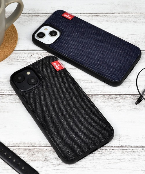 EDWIN（エドウィン）の「iPhone14 iPhone14Pro iPhone13 背面デニムケース エドウィン スマホケース [タグデニム]（スマホケース/カバー・メンズ・インディゴブルー/ブラック・O/N）」の7枚目の写真