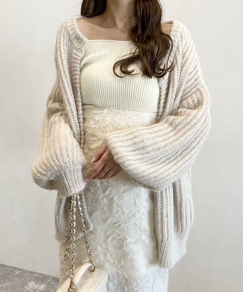 Heather(ヘザー)の「AZATOクルーカーディガン 179545(カーディガン/ボレロ・レディース・ベージュ/ピンク/アイボリー/ブルー/チャコールグレー・FREE)」の6枚目の写真