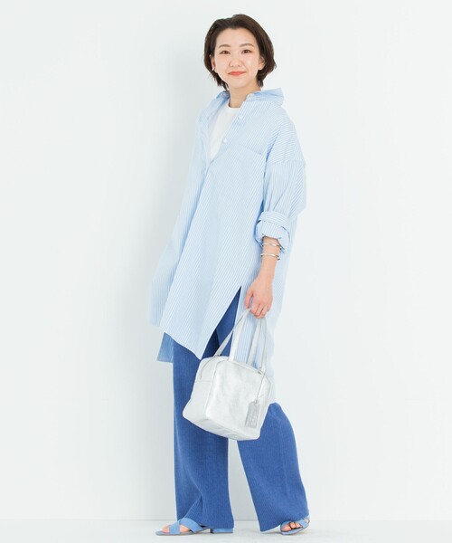 23区 - 23区(ニジュウサンク) 長袖シャツブラウス サイズ38 M レディース美品  - ライトブルー×ブルー canclini 23区 - イタリアの老舗シャツメーカー『CANCLINI』社の生地を