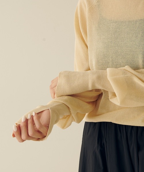 COLLAGE GALLARDAGALANTE（コラージュガリャルダガランテ）の「天竺シアーニット（ニット/セーター・レディース・ライトベージュ/グリーン・FREE）」の9枚目の写真