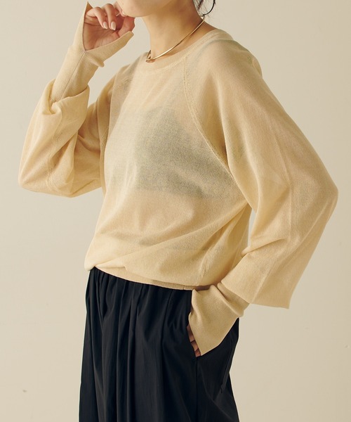 COLLAGE GALLARDAGALANTE（コラージュガリャルダガランテ）の「天竺シアーニット（ニット/セーター・レディース・ライトベージュ/グリーン・FREE）」の11枚目の写真